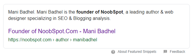 Founder of NoobSpot - Example 1